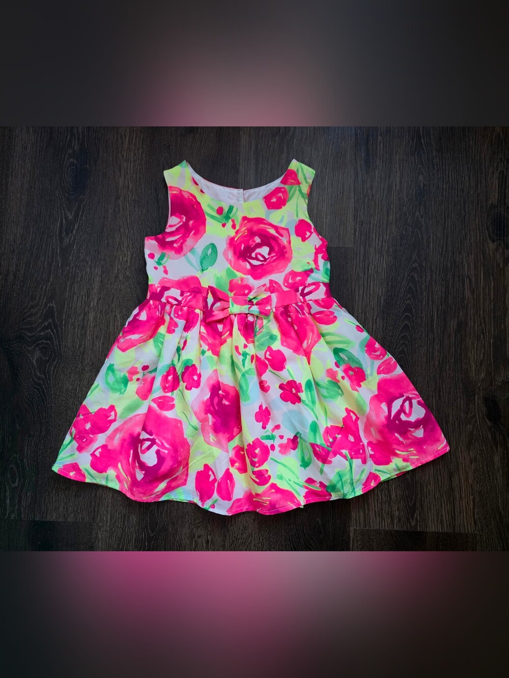 Children's Place neon pink floral special occasion dress